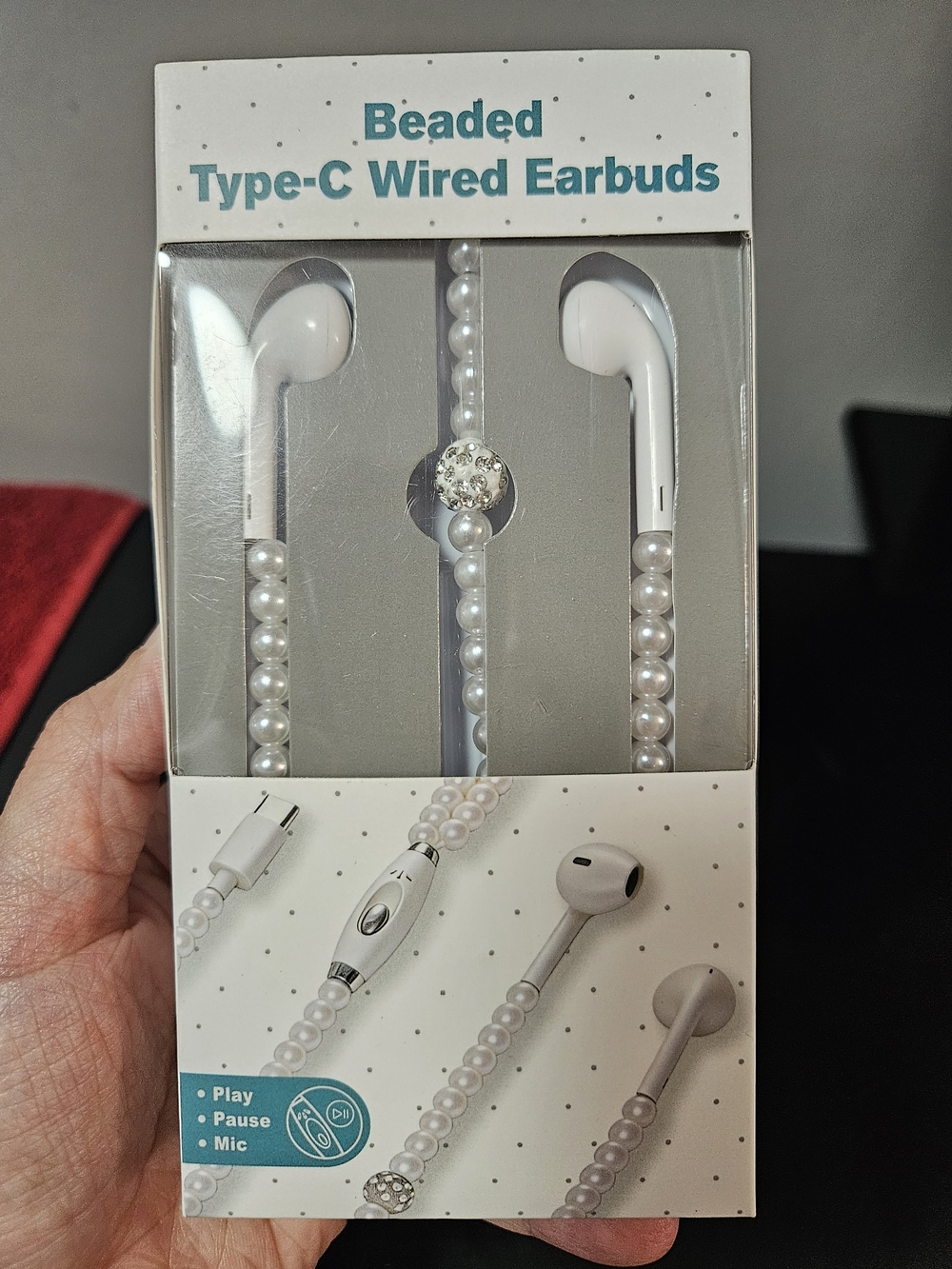 Beaded Type-C Wired Earbuds - White